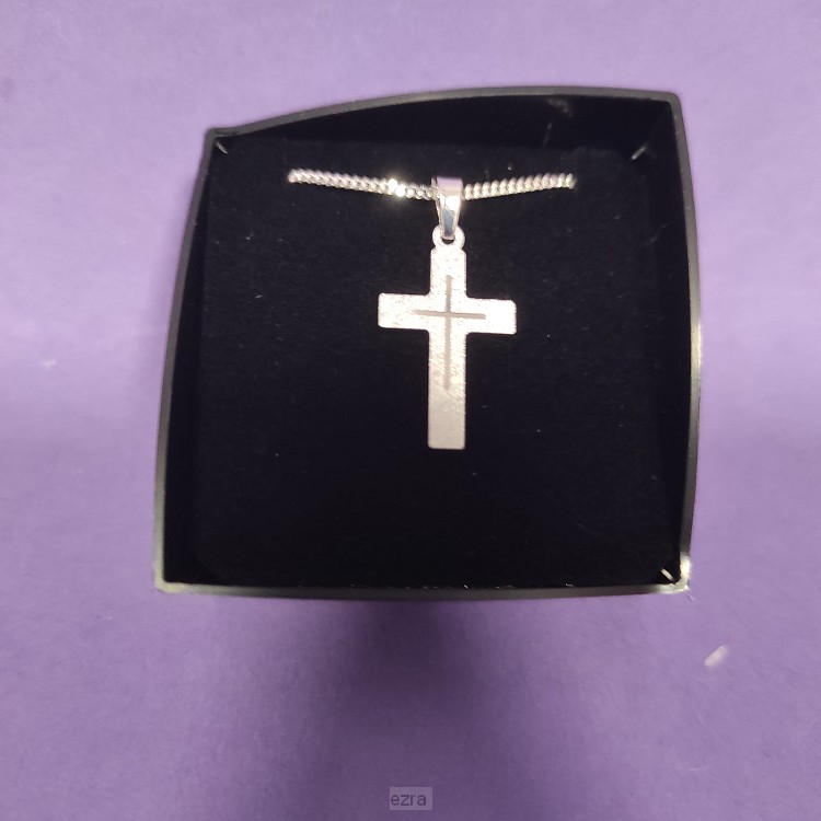 Zilveren hanger kruis mat met collier 42