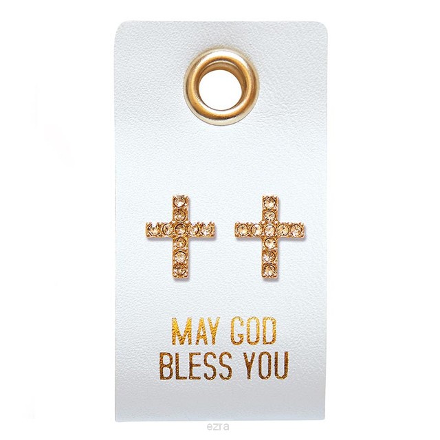 Leather Tag Earring - Cross rhinestones