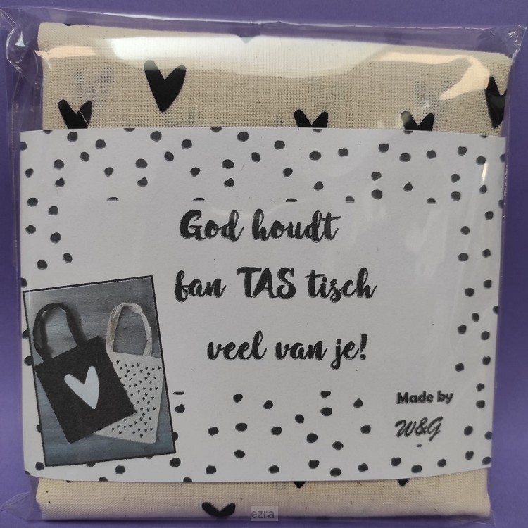 Katoenen tas crème zwarte hartjes