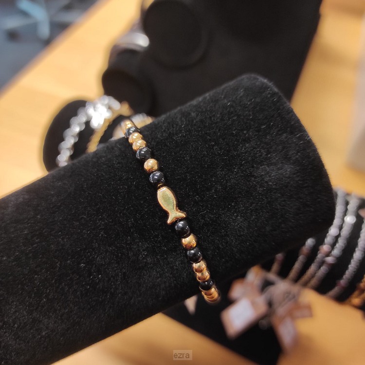RVS Kralen armband Ichtus goudkleurig