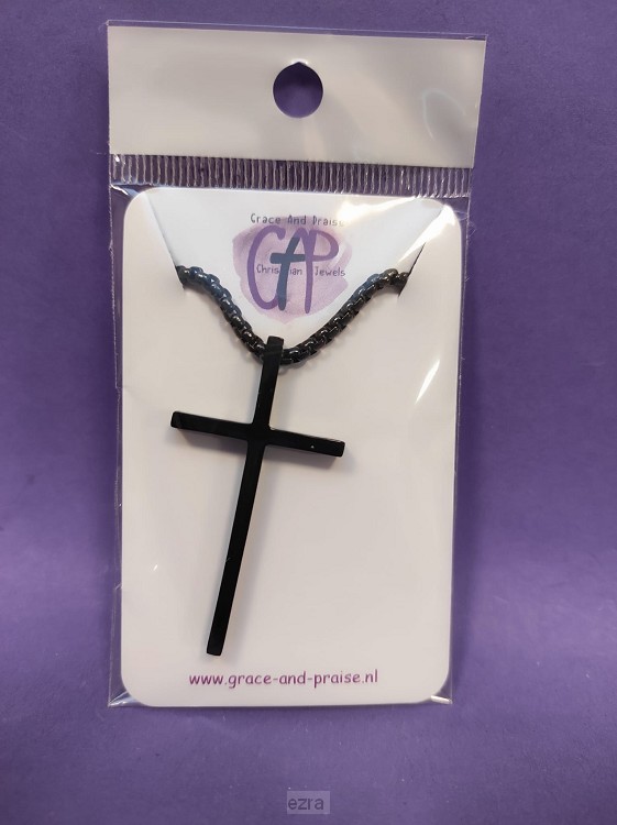 Ketting rvs zwart kruis 60cm