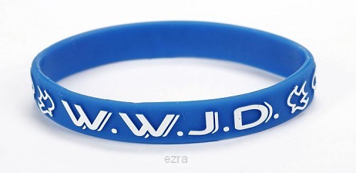 Armband blauw WWJD duif Silicone