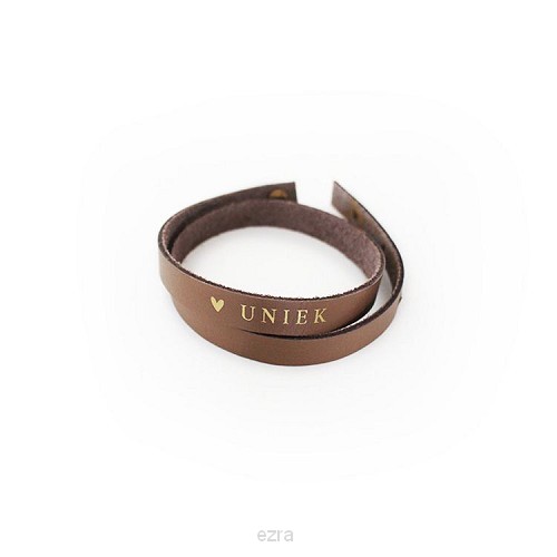 Leren wikkelarmband Uniek bruin dames