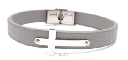 Leather bracelet cross grey