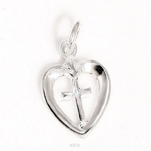 925 Silver Pendant Cross in Heart 17x12x