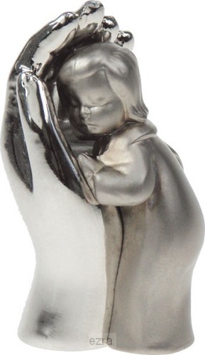 Beeld kind in hand 4cm zilver mat/glans
