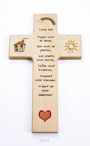 Kruis hout 15cm kind lieve God regen