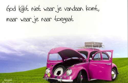 Prentbriefkaart God kijkt niet waar je v