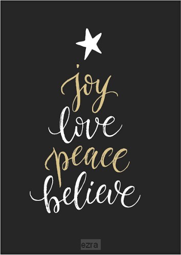 Kaart kerst Joy love peace believe