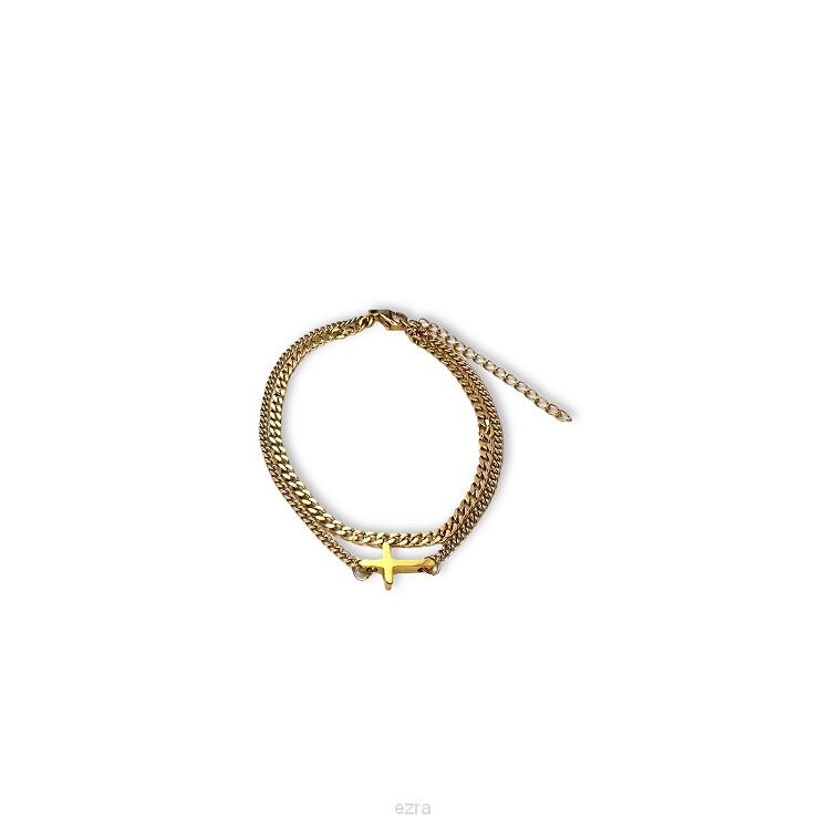 Dubbele damesarmband met kruis  goud