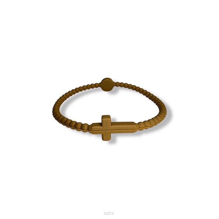 Siliconen armbandje met kruisje bruin