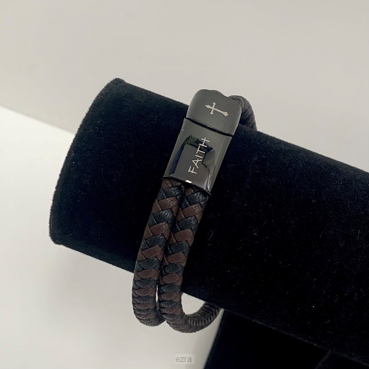 Leren armband faith bruin/zwart 21cm