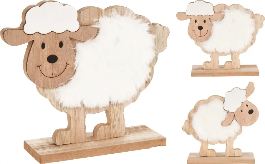 Deco sheep Wood/Fluffy 12cm*