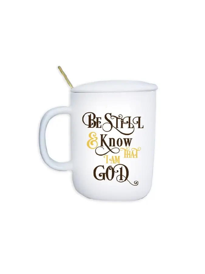 Mug ceramic cover/spoon Be still and kno