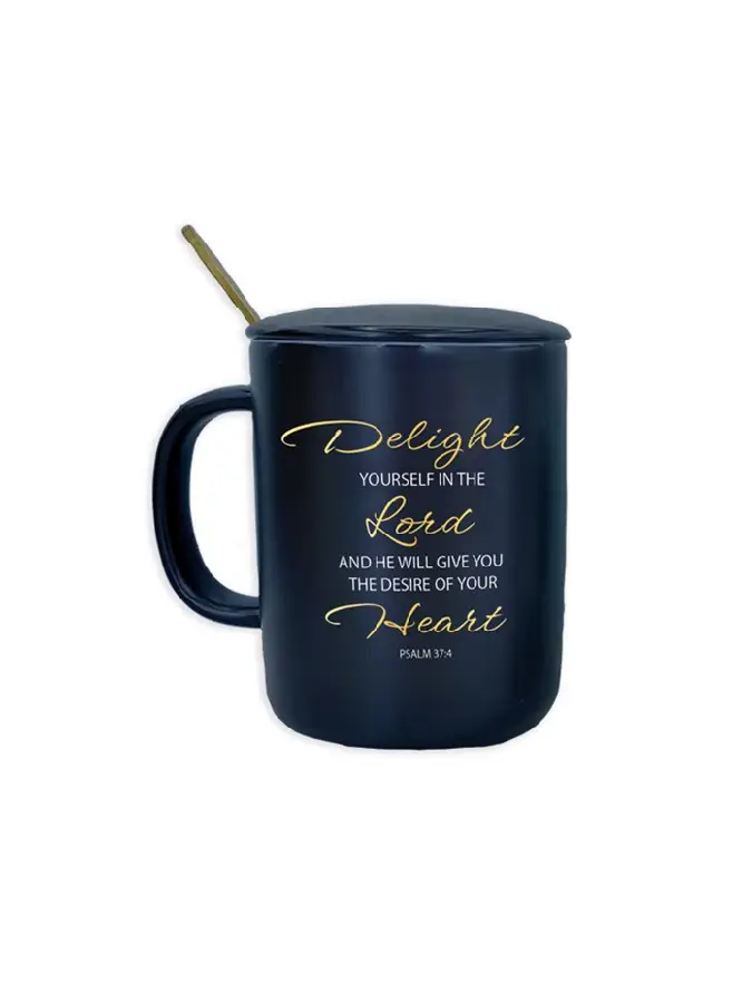 Mug ceramic cover/spoon Delight yourself