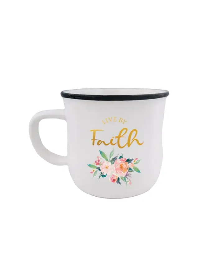 Mug gold wording Live by faith