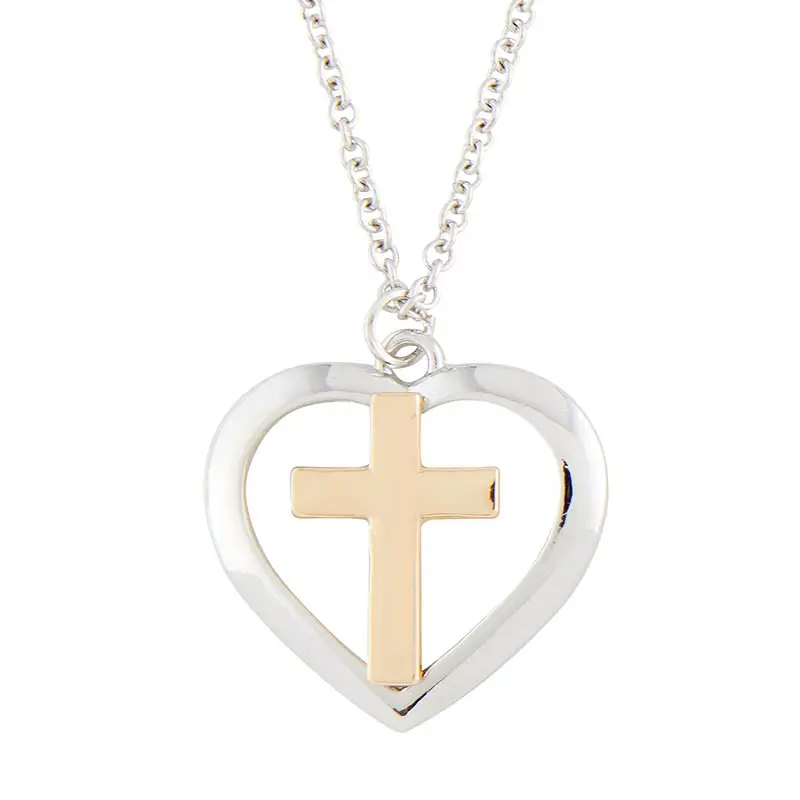 Pendant Cross in heart 2 tone