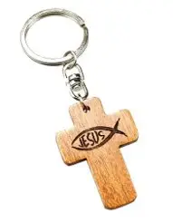 Keyring cross wood fish/Jesus