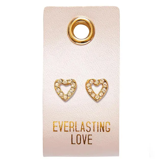 Leather Tag Earring - Heart Rhinestone