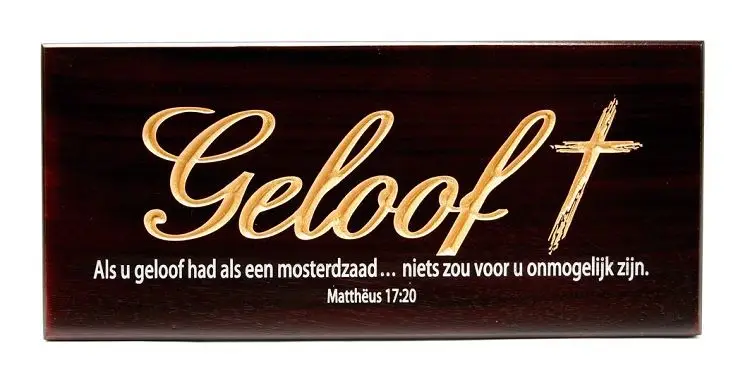 Wandbord geloof matt 17:20 hout 22x10cm