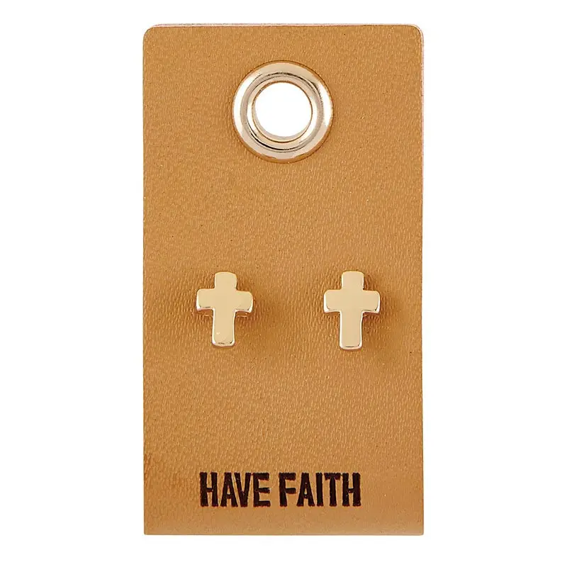 Leather Tag earring - Cross