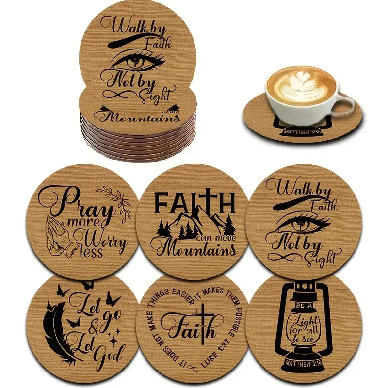 Coasterset wood (6) Religious quotes