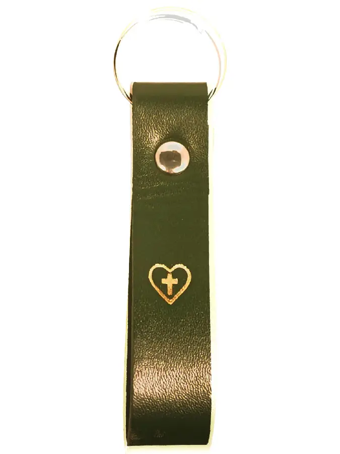 Cross with heart Fauxleather keyring