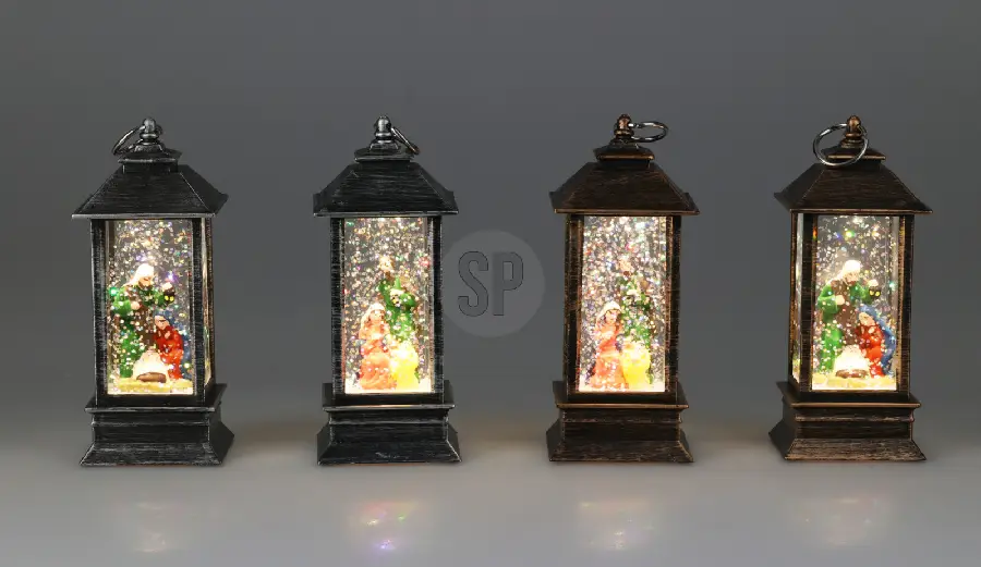 Lantern with water and glitter holy fami