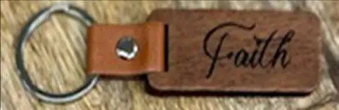 Keyring Wood/Leather Faith
